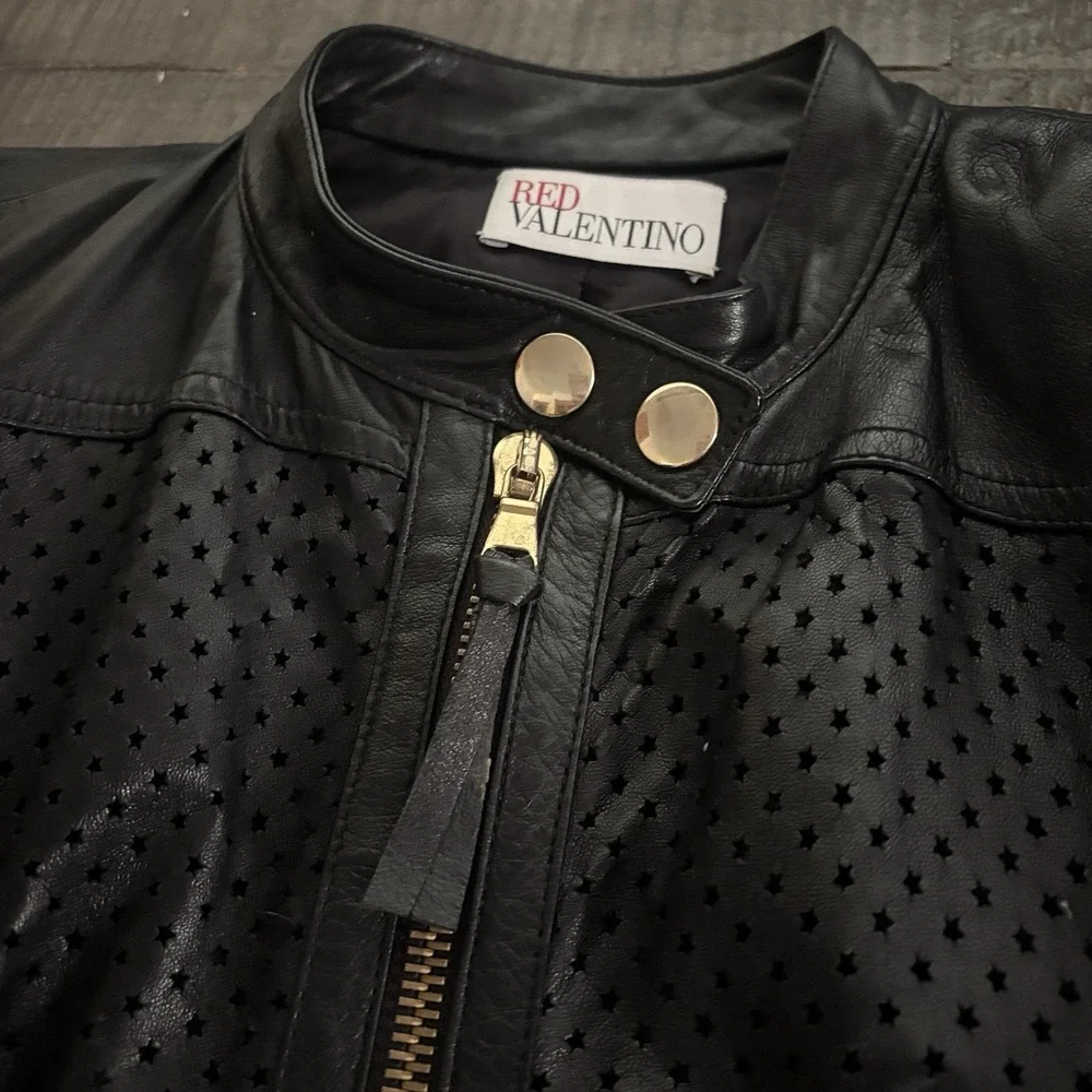 RED VALENTINO GARAVANI Perforated Leather Jacket Biker Blck Sz S-M US 46EU Women